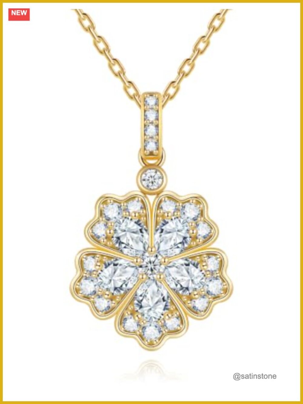 Moissanite Five Leaf Clover Pendant Necklace Sterling Silver Rhodium Plated